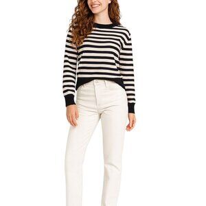 ZARA Striped Small Navy Blue & Cream Knit Sweater Viscose Blend